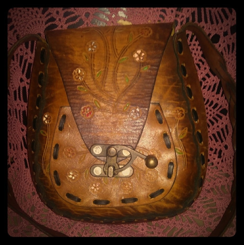 Vintage leather tooled hippy purse